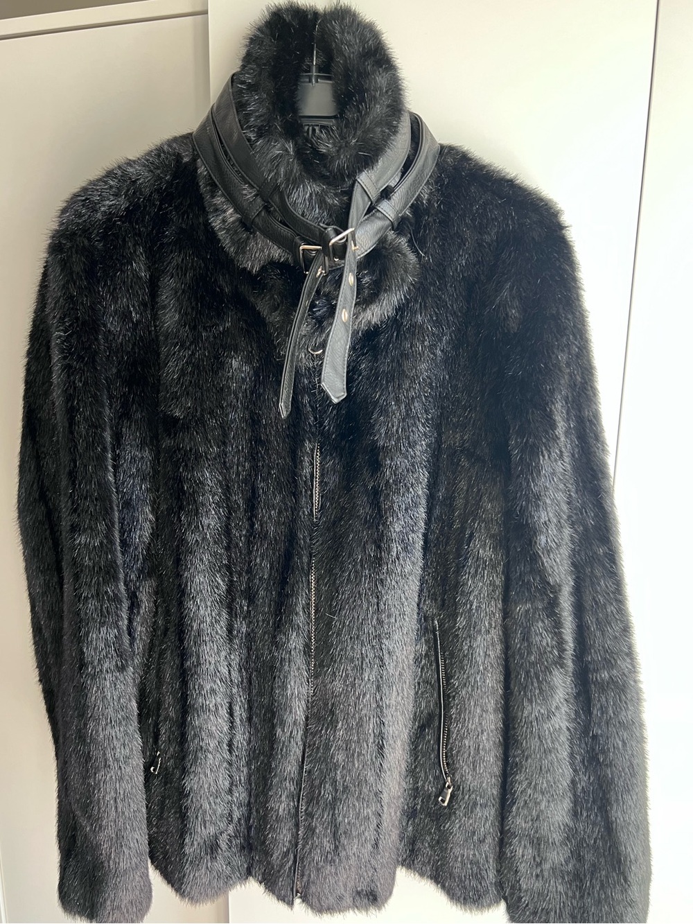 Zara Black Faux Fur Teddy Jacket with Buckle Neck